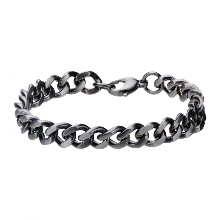 Gun Metal Brushed Curb Chain Bracelet 8.7mm