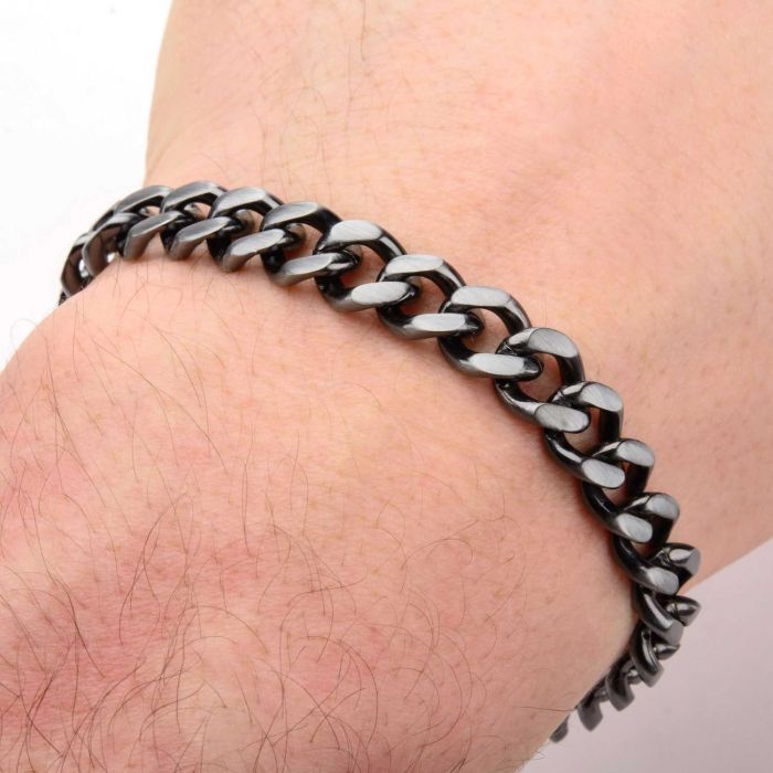 Gun Metal Brushed Curb Chain Bracelet 8.7mm