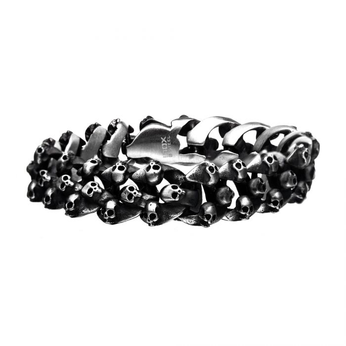 Skull Brushed Oxidized Bracelet