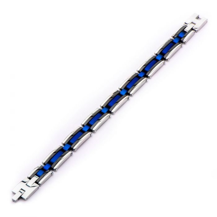 Black, Blue Plated & Steel Links Bracelet