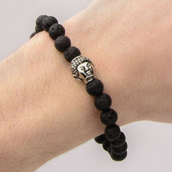 Black Lava Bead Buddha Bracelet