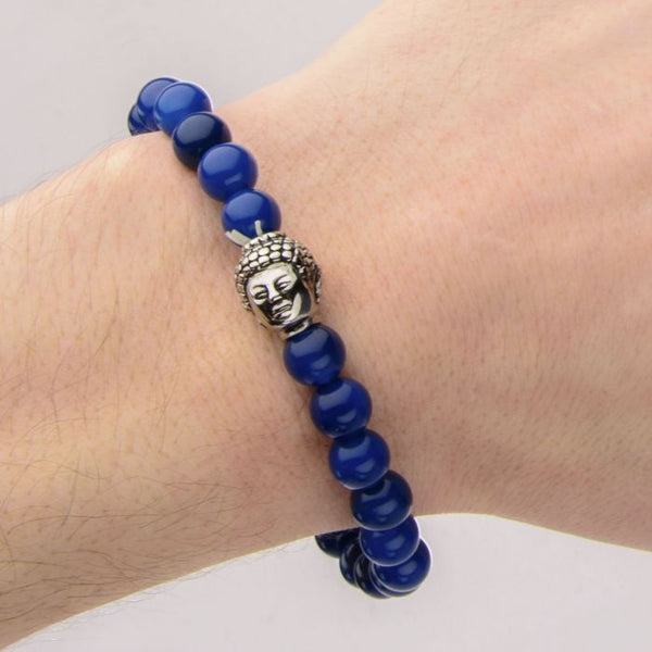 Lapis Bead Buddha Head Bracelet