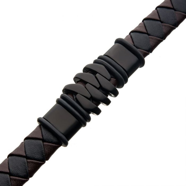 Steel and Black Plated Brown Leather Bohemian Bracelet