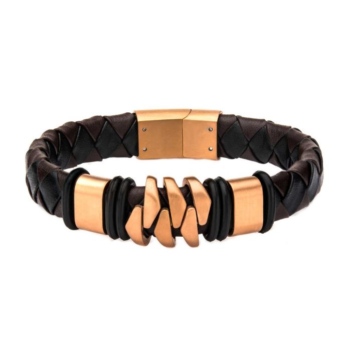 Rose Gold Plated and Brown Leather Bohemian Bracelet