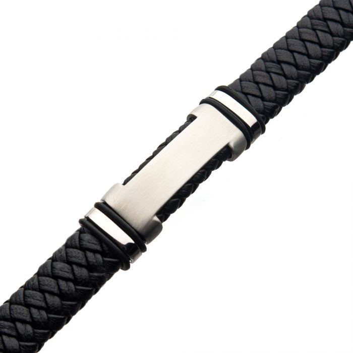 Black Leather with Steel ID Bracelet