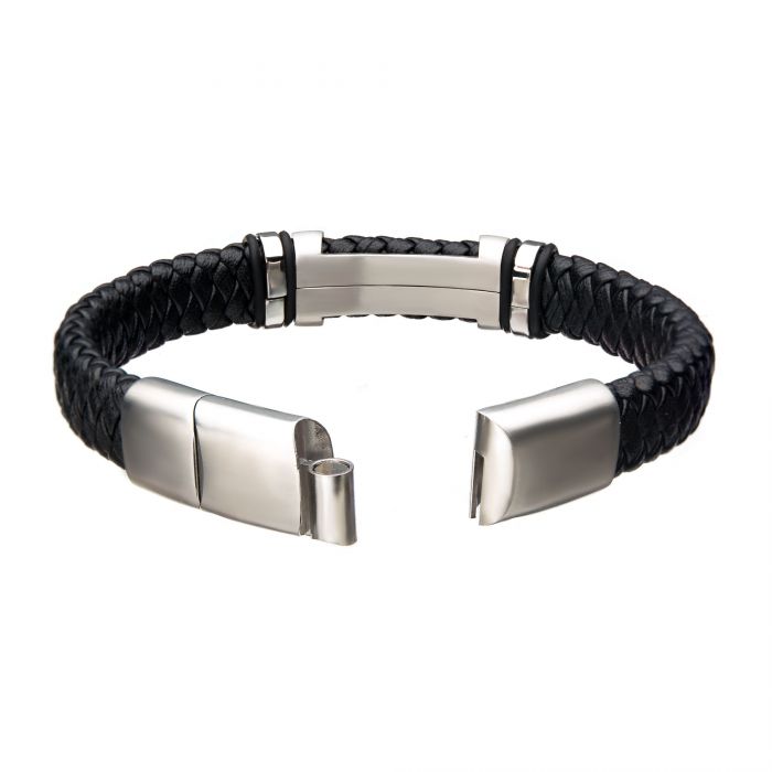 Black Leather with Steel ID Bracelet