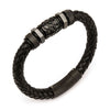 Load image into Gallery viewer, Black Braided Leather with Steel Black Plated Beads Bracelet