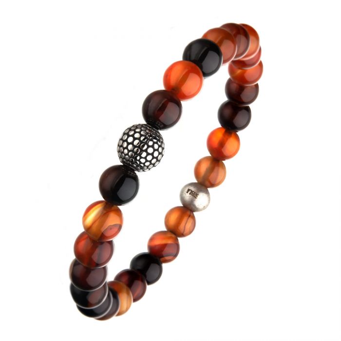 Natural Variation Red Agate Stone Bracelet, Steel Ornamental Bead. Stretch