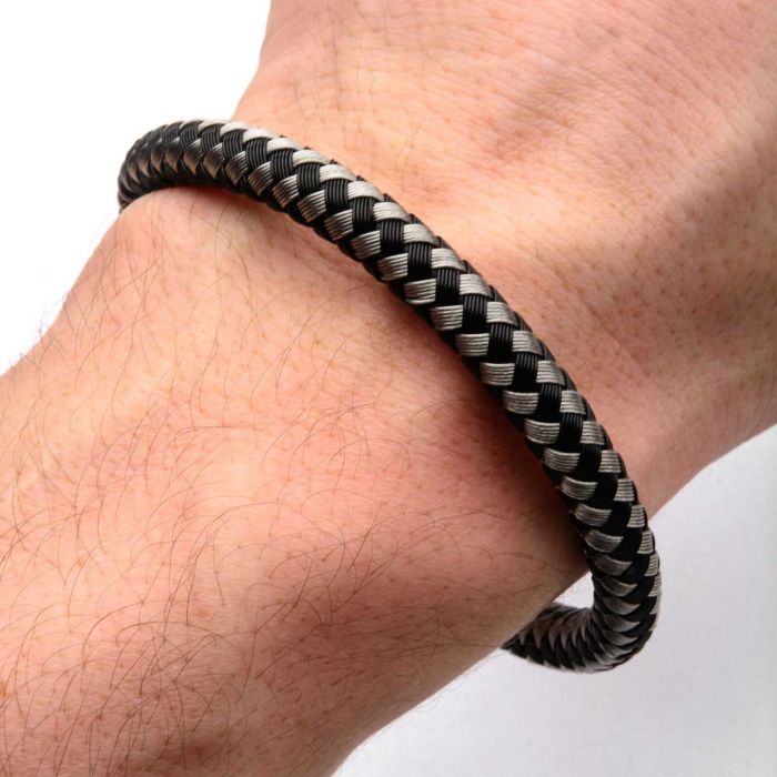 Black and White Thread Braided Woven Bracelet