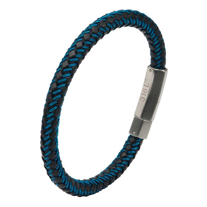 Blue and Black Woven Rubber Bracelet
