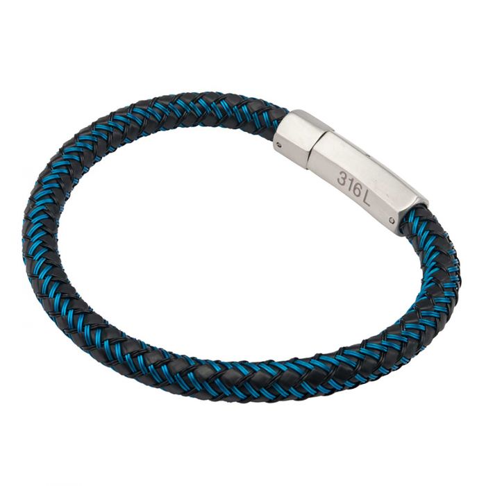 Blue and Black Woven Rubber Bracelet