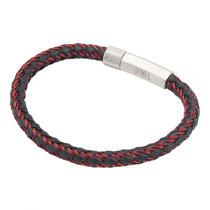 Black and Red Woven Rubber Bracelet