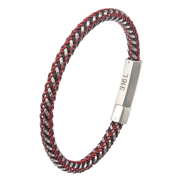 Red and White Woven Rubber Bracelet