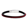 Load image into Gallery viewer, Black Woven Leather Band and Red Stitch Bracelet