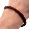 Load image into Gallery viewer, Black Woven Leather Band and Red Stitch Bracelet