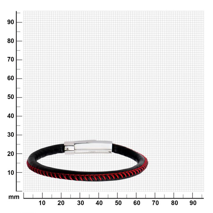 Black Woven Leather Band and Red Stitch Bracelet