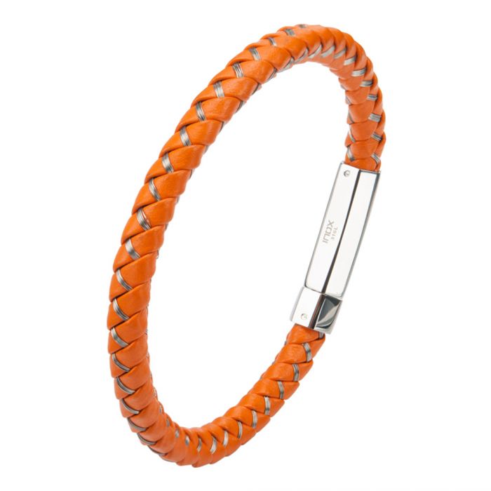 Mix Orange Woven Leather Bracelet