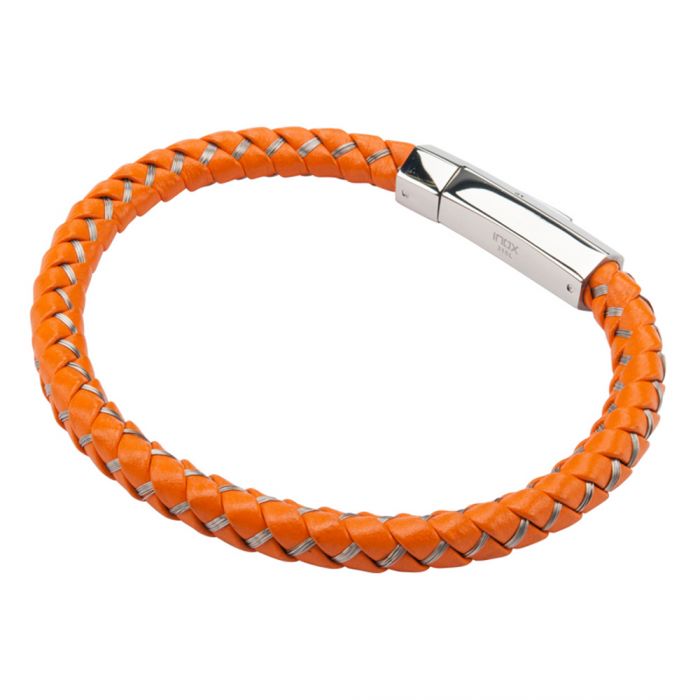 Mix Orange Woven Leather Bracelet