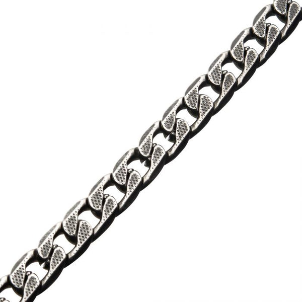 Stainless Steel with Antiqued Finish  Diamond Cut Link and Chain Bracelet