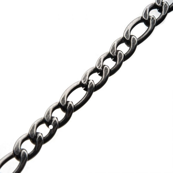 Stainless Steel with Antiqued Finish Figaro Link and Chain Bracelet