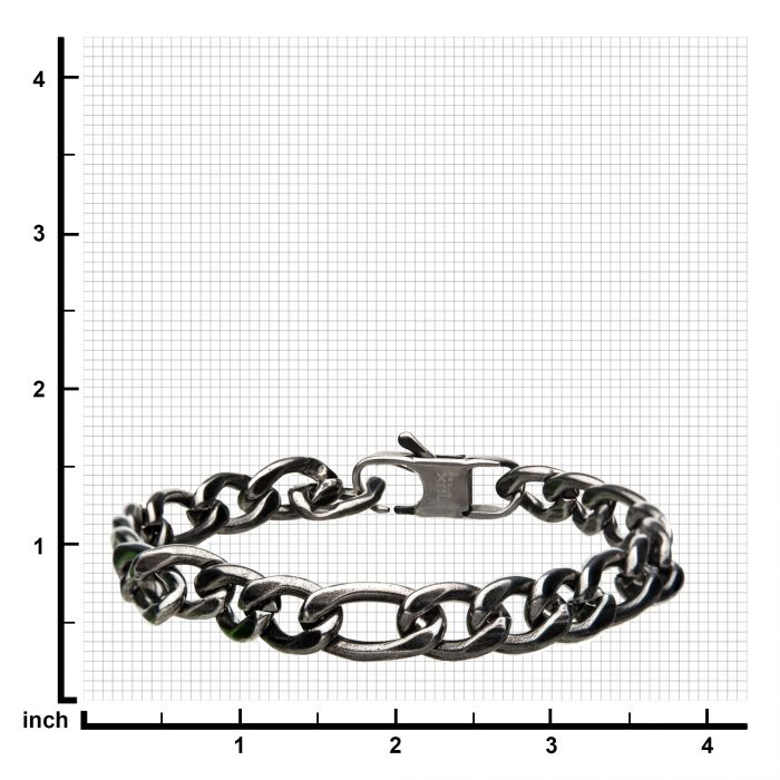 Stainless Steel with Antiqued Finish Figaro Link and Chain Bracelet