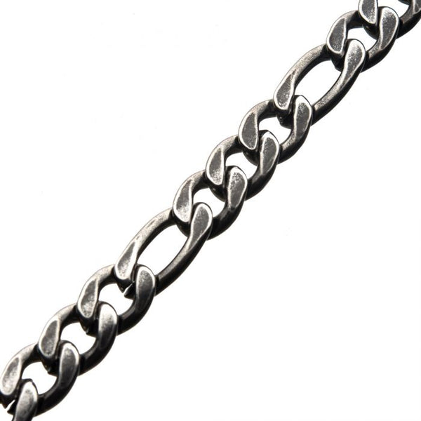 Stainless Steel with Antiqued Finish Figaro Chain and Link Bracelet