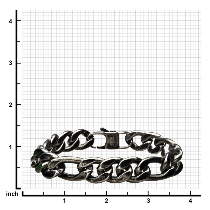 Stainless Steel with Antiqued Finish Figaro Chain and Link Bracelet