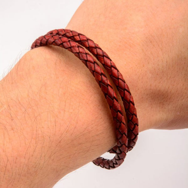 Double Round Red Braided  Italian Antique leather Bracelet