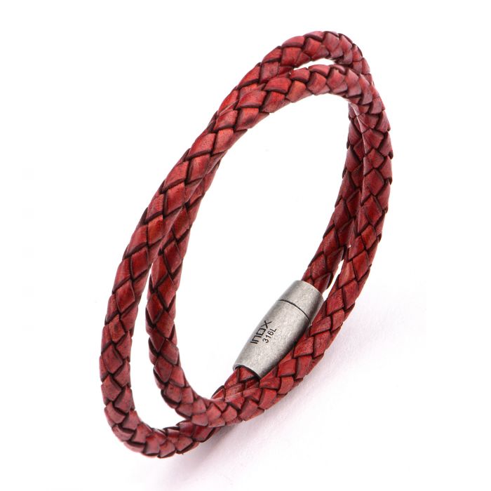 Double Round Red Braided  Italian Antique leather Bracelet