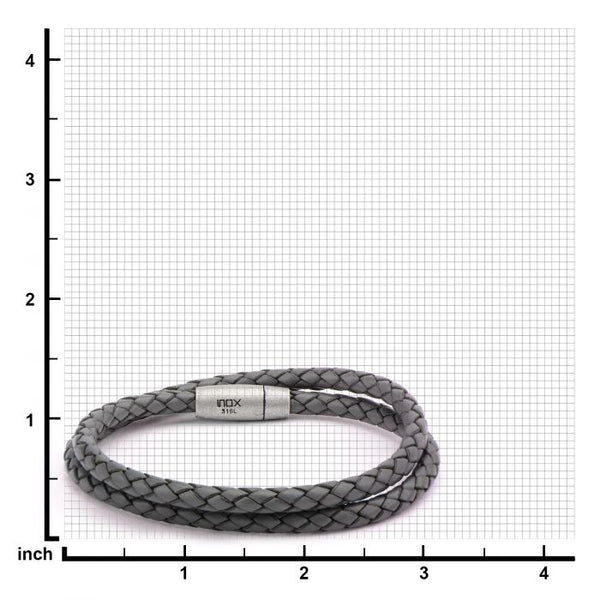 Double Round Gray Braided Italian Antique Leather Bracelet