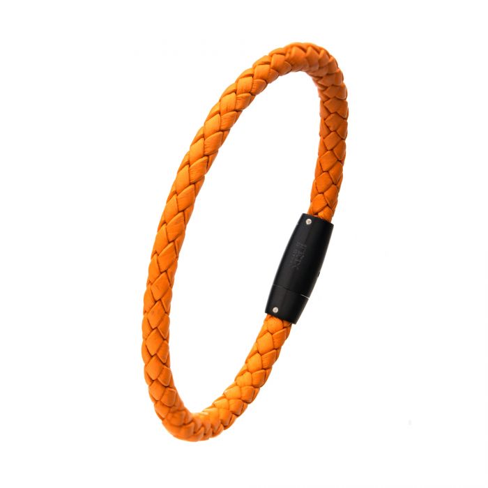 Orange Leather with Push in Plug Clasp Bracelet