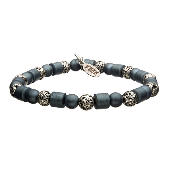 6mm Matte Beads with Grey Hematite Beads String Bracelet