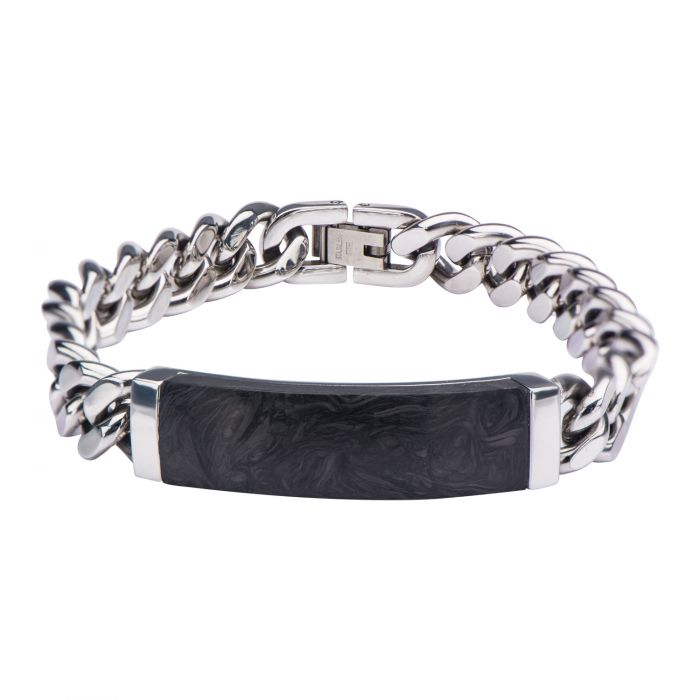 Solid Carbon Graphite and Stainless Steel ID Chain Bracelet