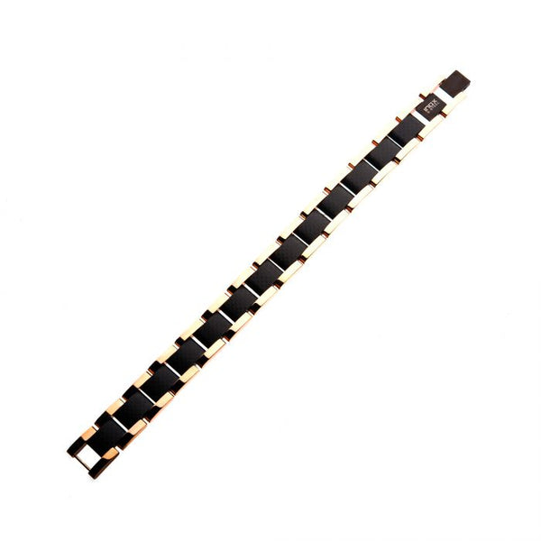 Black and Rose Gold Plated with Carbon Fiber Link Bracelet