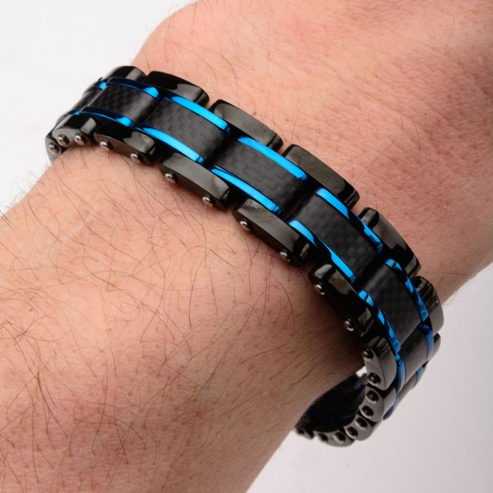 Black Plated, Blue Plated and Solid Carbon Fiber Center Link Bracelet
