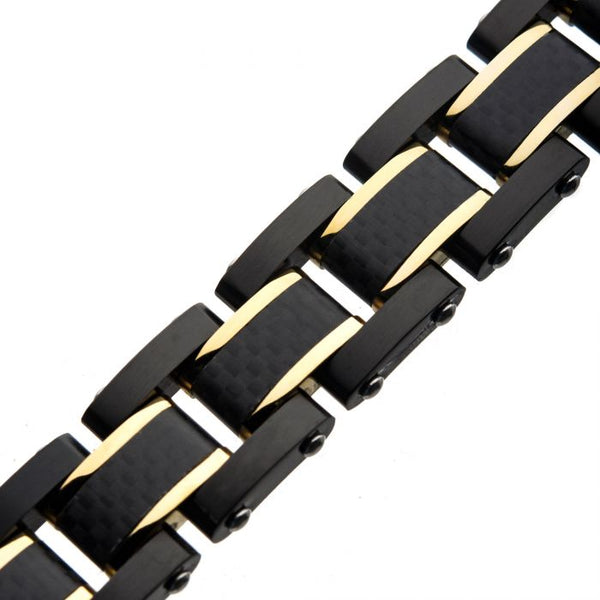 Black Carbon Fiber with Gold Plated Link Bracelet