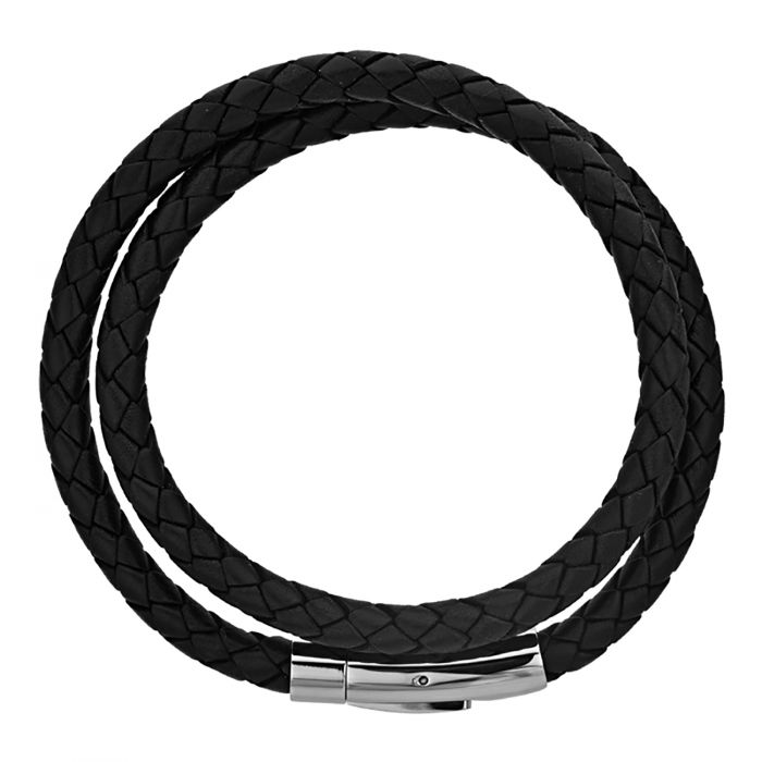 Double Round Black Braided Genuine Bracelet