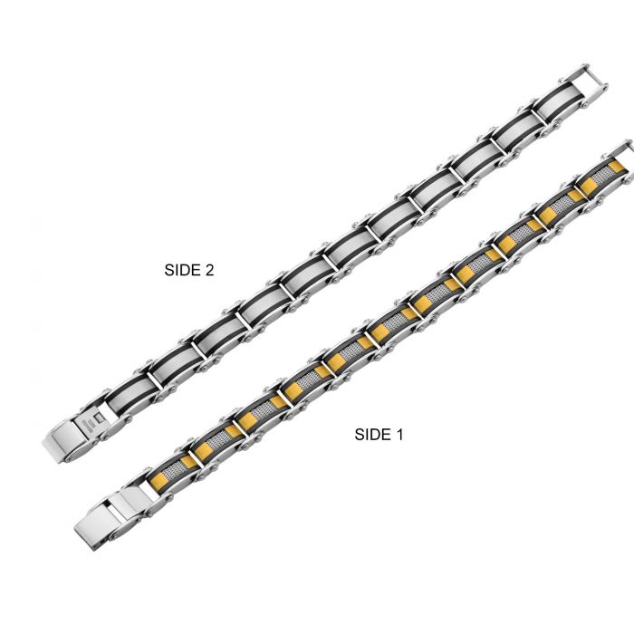 Double Sided Black Plated with Gold Plated & Steel Mesh Reversible Bracelet