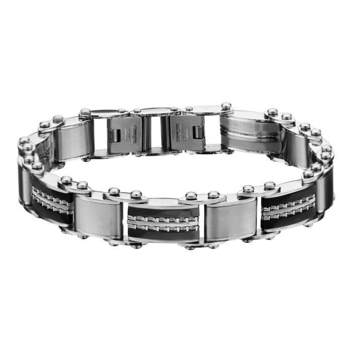 Double Sided Black Plated & Steel Edge Polish Finished Reversible Bracelet