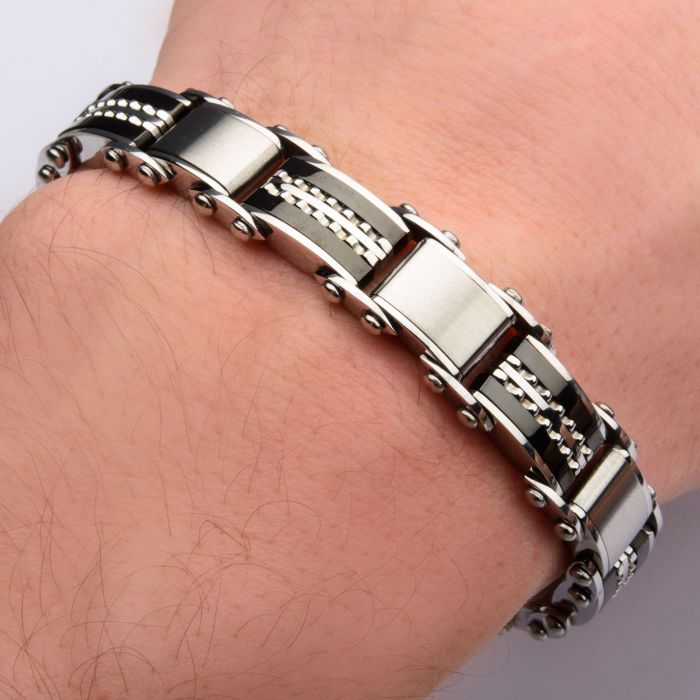 Double Sided Black Plated & Steel Edge Polish Finished Reversible Bracelet