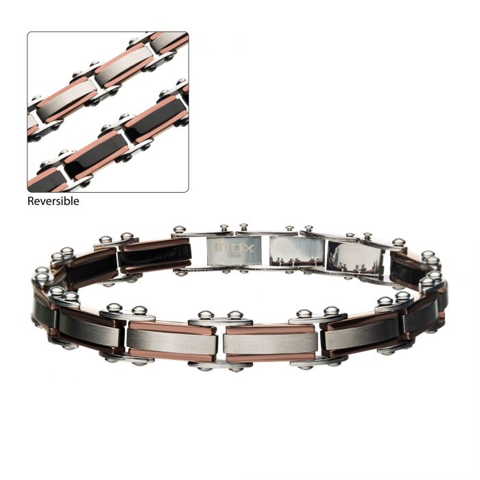 Steel Rose Gold and Black Plated Reversible Bracelet