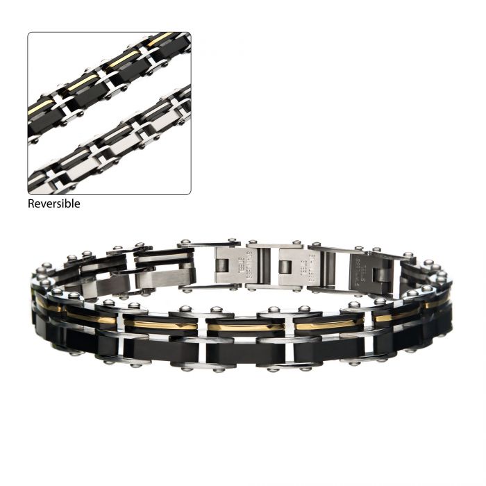 Steel Gold and Black Plated Reversible Bracelet