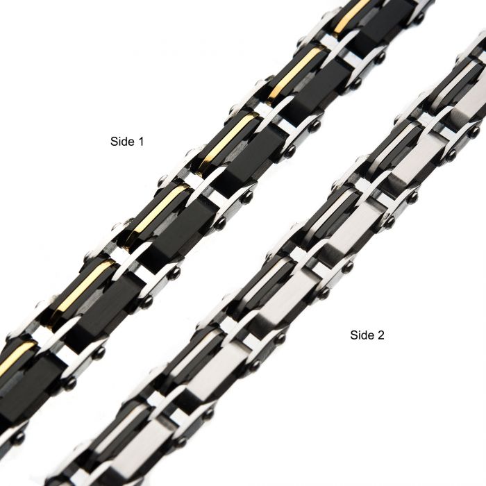 Steel Gold and Black Plated Reversible Bracelet