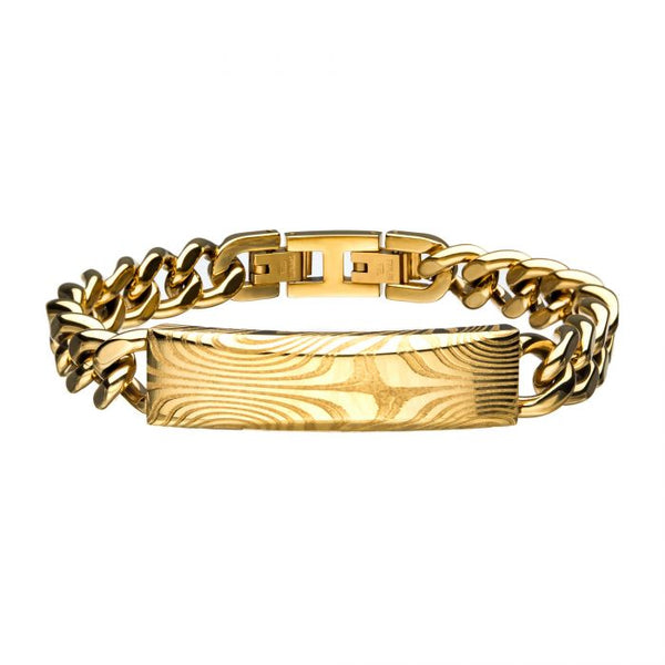 Damascus Steel Gold Plated ID with Curb Chain Bracelet