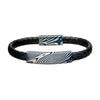 Load image into Gallery viewer, Damascus Steel Blue Plated ID with Black Leather Bracelet
