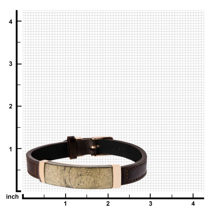 Chalcopyrite Brown Leather and Rose Gold Plated Bracelet with Belt Buckle Clasp