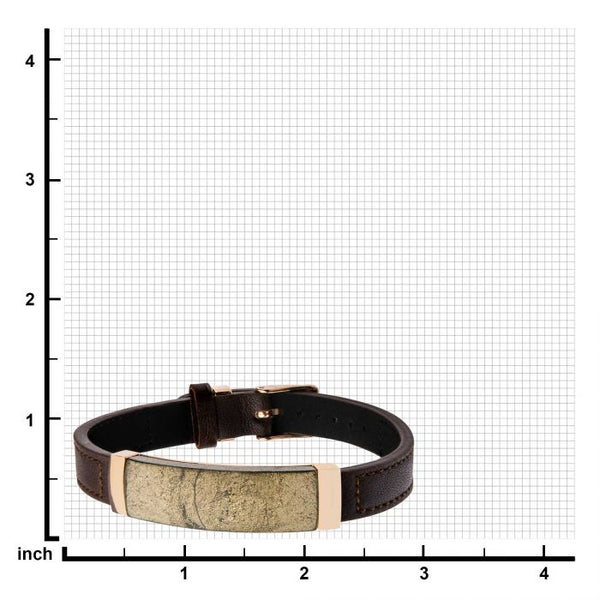 Chalcopyrite Brown Leather and Rose Gold Plated Bracelet with Belt Buckle Clasp
