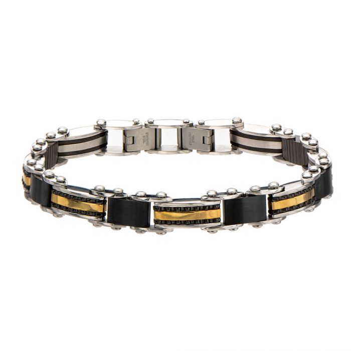 Double Sided Steel, Black and Gold Plated Bracelet