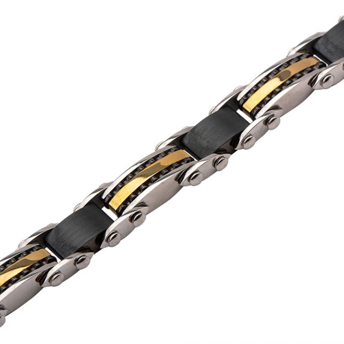 Double Sided Steel, Black and Gold Plated Bracelet