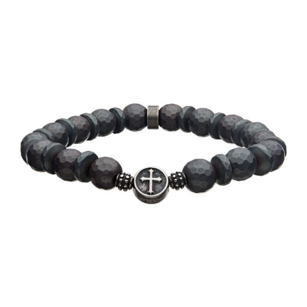 10mm Hematite Stone with Gray Silicone String Bracelet
